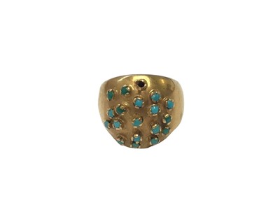 Lot 57 - Yellow metal bombé ring set with turquoise stones
