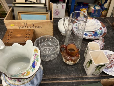 Lot 145 - Small pier head painting of a steam ship and various prints together with ceramics glass and sundries