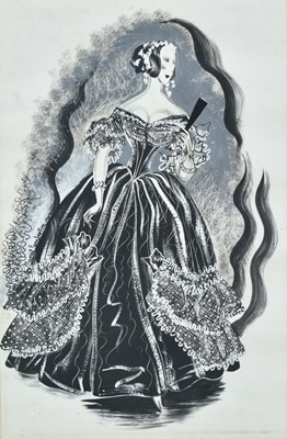 Lot 154 - Muriel Pemberton (1909-1993) mixed media - Woman in a Ballgown, signed, 40cm x 25cm, in glazed frame