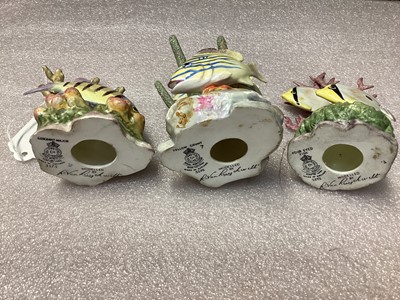 Lot 1100 - Collection of six Royal Worcester ornaments of tropical fish, modelled by R. Van Ruyckwilt: Red Hind 3572, Four Eyed Fish 3573,Blue Angel 3574, Sergeant Major 3575, Yellow Grunt 3576, Spade Fish 35...