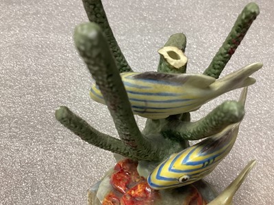 Lot 1100 - Collection of six Royal Worcester ornaments of tropical fish, modelled by R. Van Ruyckwilt: Red Hind 3572, Four Eyed Fish 3573,Blue Angel 3574, Sergeant Major 3575, Yellow Grunt 3576, Spade Fish 35...