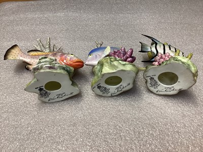 Lot 1100 - Collection of six Royal Worcester ornaments of tropical fish, modelled by R. Van Ruyckwilt: Red Hind 3572, Four Eyed Fish 3573,Blue Angel 3574, Sergeant Major 3575, Yellow Grunt 3576, Spade Fish 35...