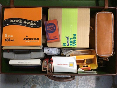 Lot 48 - Case of cameras and photographic accessories, including an Ensign Midget camera in original box