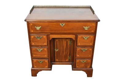 Lot 1302 - George III mahogany and satinwood inlay kneehole desk