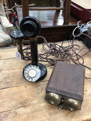 Lot 1698 - Black candlestick telephone, circa 1910, with bell box.  Converted and in working order.