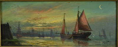 Lot 1089 - George Callow (act. 1858 - 1873) pair of oils on panel - Coastal scenes, both signed, each 12.5cm x 31cm, framed (2)