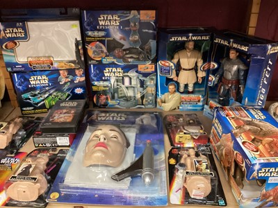 Lot 652 - Large selection of Star Wars Episode 1 merchandise (2 shelves & box)