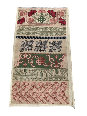 Lot 2052 - Late 19th century/early 20th century embroidered band sampler in polychrome cross stitch.