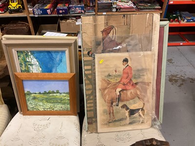 Lot 556 - Group of mixed pictures to include oils, hunting prints and others.