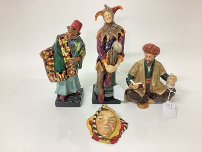 Lot 1231 - Three Royal Doulton figures - The Jester, Carpet Seller and Omar Khayyam