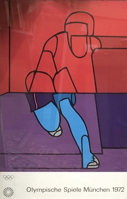 Lot 229 - 1972 Two framed 1972 Munich Olympics posters - by Shusaku Arakawa, and another by Valerio Adam, 100cm x 63cm