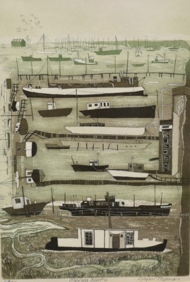 Lot 1157 - Glyn Thomas (b.1946) signed limited edition etching and aquatint - Mersea Boats, 69/75, 30cm x 20.5cm, in glazed frame