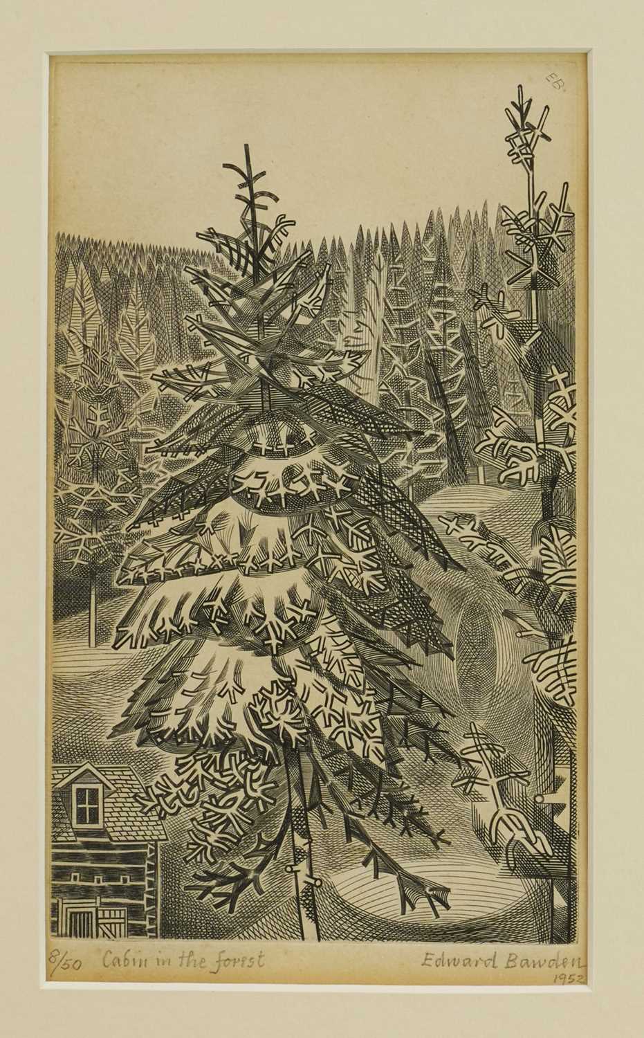 Lot 1153 - *Edward Bawden (1903-1989) signed limited etching - 'Cabin in the Forest', 8/50, dated 1952, 20.5cm x 12cm, in glazed frame