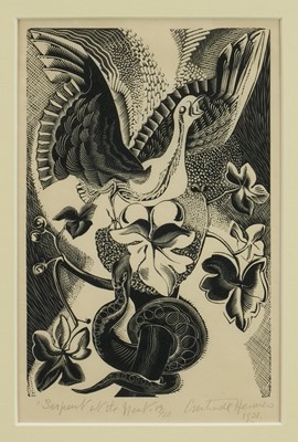 Lot 1155 - *Gertrude Hermes (1901-1983) signed limited edition woodcut - 'Serpent at the nest', 19/30, dated 1931, 21cm x 13.5cm, in glazed frame