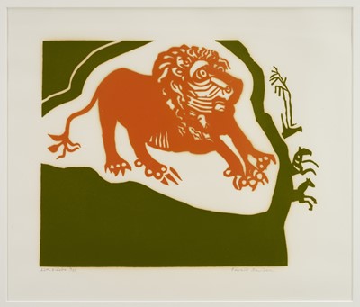Lot 67 - *Edward Bawden (1903-1989) signed limited edition linocut - Lion and Zebra, 15/75, 50cm x 59cm, in glazed frame