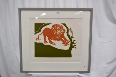 Lot 67 - *Edward Bawden (1903-1989) signed limited edition linocut - Lion and Zebra, 15/75, 50cm x 59cm, in glazed frame