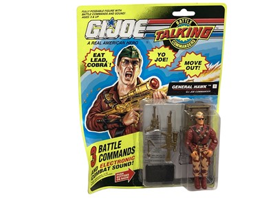 Lot 129 - Hasbro (c1991) Talking Battle Commanders Stalker No.6752  & General Hawk No.6751 3 3/4" action figures with accessories, on punched card with bubblepack (2)