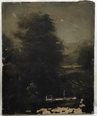 Lot 18 - Manner of John Constable, 19th century oil on canvas - 'Near Dedham', inscribed verso "Bought at Mr George Constable's sale, Sussex', 30cm x 25cm, unframed