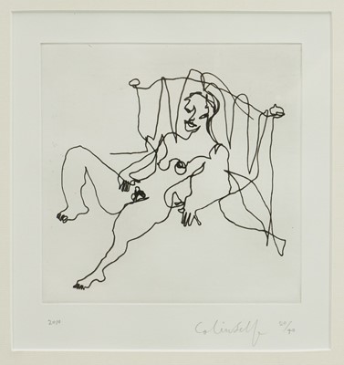 Lot 1255 - *Colin Self (b.1941) limited edition etching - Untitled reclining nude, signed and dated 2010, numbered 20/40, 20cm x 20cm, in glazed frame
