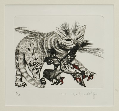 Lot 1254 - *Colin Self (b.1941) limited edition etching - The Cat Wins, signed and dated 2009, numbered 4/24, 17.5cm x 22cm, in glazed frame