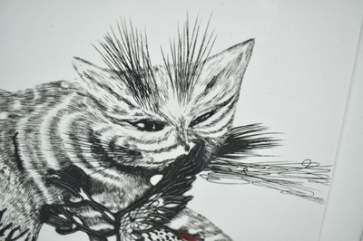 Lot 1254 - *Colin Self (b.1941) limited edition etching - The Cat Wins, signed and dated 2009, numbered 4/24, 17.5cm x 22cm, in glazed frame