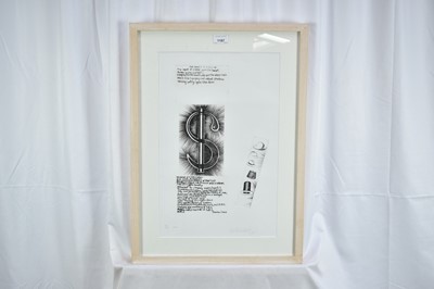 Lot 1187 - Colin Self (b.1941) limited edition etching - The Impact of a Dollar, signed and dated 2008, numbered 18/35, 39cm x 24cm, in glazed frame