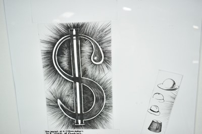 Lot 1187 - Colin Self (b.1941) limited edition etching - The Impact of a Dollar, signed and dated 2008, numbered 18/35, 39cm x 24cm, in glazed frame