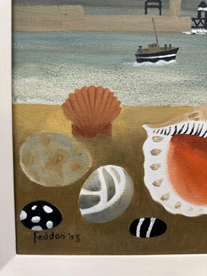 Lot 1033 - *Mary Fedden (1915-2012) oil on canvas - Whitby Harbour, signed and dated '03, 29cm x 39cm, titled and signed to artist's label verso, framed. Provenance: Neptune Fine Art, Derbyshire