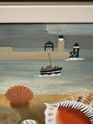 Lot 1033 - *Mary Fedden (1915-2012) oil on canvas - Whitby Harbour, signed and dated '03, 29cm x 39cm, titled and signed to artist's label verso, framed. Provenance: Neptune Fine Art, Derbyshire