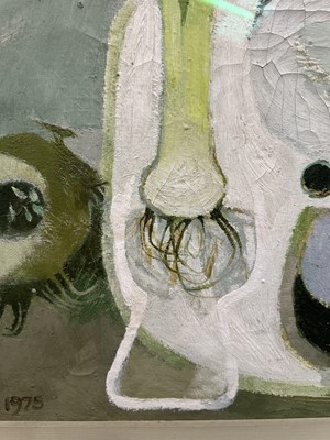 Lot 1032 - *Mary Fedden (1915-2012) oil on canvas - Hyacinth, signed and dated 1975, 41cm x 51cm, signed and titled to artist's label verso, behind glass in gilt frame