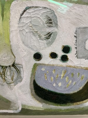 Lot 1032 - *Mary Fedden (1915-2012) oil on canvas - Hyacinth, signed and dated 1975, 41cm x 51cm, signed and titled to artist's label verso, behind glass in gilt frame
