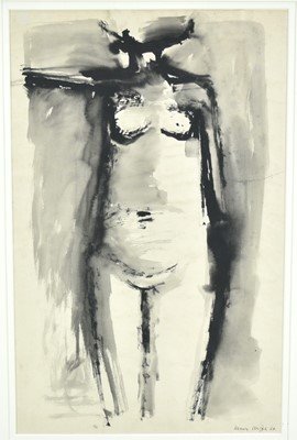 Lot 111 - Henry Cliffe (1919-1983) watercolour on paper - Nude, standing, signed and dated '60, 55cm x 35cm, in glazed frame