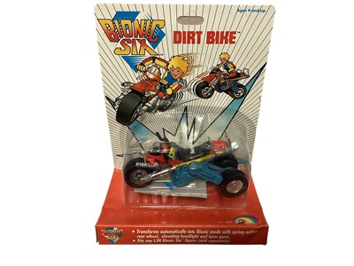 Lot 192 - LJN (1986) Bionic Six Dirt Bike & Quad Runner, mounted on plinth & card with bubblepack (2)