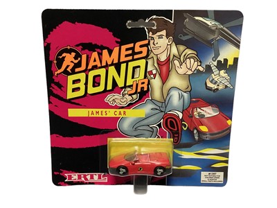 Lot 67 - ERTL James Bond JR vehicles including James' Car No.1387, S.C.U.M. Helicopter No.1385 & Warfield Van No.1386, on card with bubblepack (3)