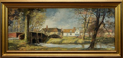 Lot 1165 - *Cavendish Morton (1911-2015) oil on board, Chelsworth, signed and dated '73, 29 x 72cm, framed