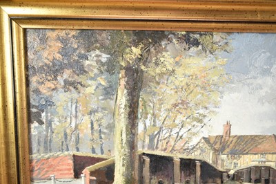 Lot 1165 - *Cavendish Morton (1911-2015) oil on board, Chelsworth, signed and dated '73, 29 x 72cm, framed