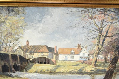 Lot 1165 - *Cavendish Morton (1911-2015) oil on board, Chelsworth, signed and dated '73, 29 x 72cm, framed