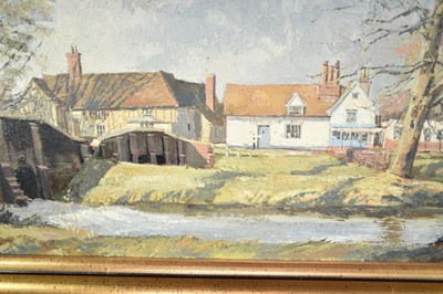 Lot 1165 - *Cavendish Morton (1911-2015) oil on board, Chelsworth, signed and dated '73, 29 x 72cm, framed