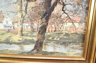 Lot 1165 - *Cavendish Morton (1911-2015) oil on board, Chelsworth, signed and dated '73, 29 x 72cm, framed