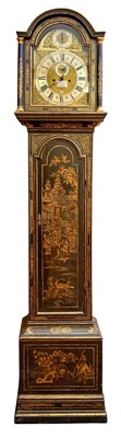 Lot 768 - 18th century black lacquered longcase clock