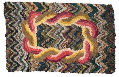 Lot 1581 - Omega style rag rug with abstract design with flame motif, 102 x 66cm