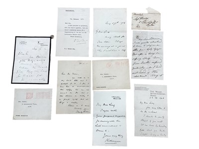 Lot 1512 - British political and military figures, signed mostly First World War period letters including Anthony Asquith, Stanley Baldwin, David Lloyd-George x2, Lord Curzon and Lord Kitchener (6)