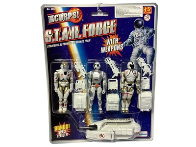 Lot 1898 - Lanard (c1997) The Corps S.T.A.R. Force (Strategic Astronaut Response Team) Cruisers including Cyberfly, Velocitor & Cosmic Cobra, on card with bubblepacks  No.s 3850 (3) / Lanard (c1997) The Corps S.