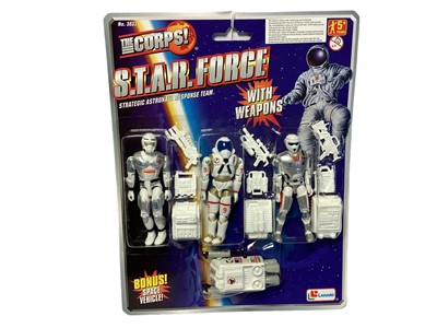 Lot 1898 - Lanard (c1997) The Corps S.T.A.R. Force (Strategic Astronaut Response Team) Cruisers including Cyberfly, Velocitor & Cosmic Cobra, on card with bubblepacks  No.s 3850 (3) / Lanard (c1997) The Corps S.