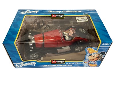 Lot 1801 - Burago Disney Character 1:18 Scale Mickey mouse Mercedes Benz SSK No.2101 & Goofy Mercedes Benz SSKL No.2102, in window boxes (2)