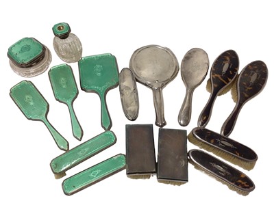Lot 390 - Collection of silver dressing table ware, enamel, tortoiseshell etc