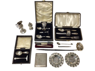 Lot 389 - Group of silver to include christening sets, toddy ladle etc