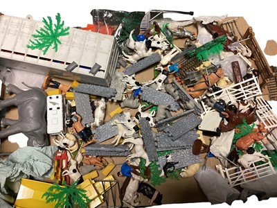 Lot 1837 - Britains mixed lot of farm trailers, animals and accessories, plus Tree Models packs (qty)