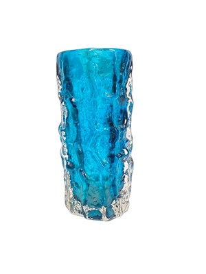 Lot 1117 - Whitefriars Kingfisher blue bark vase, designed by Geoffrey Baxter, 15cm high