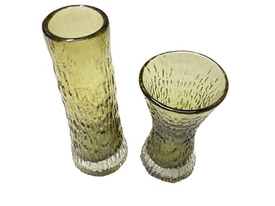 Lot 1119 - Two Whitefriars Sage green vases, 20cm and 15cm high